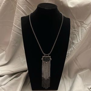 Black, chrome, and silver “fringe” pendant necklace.